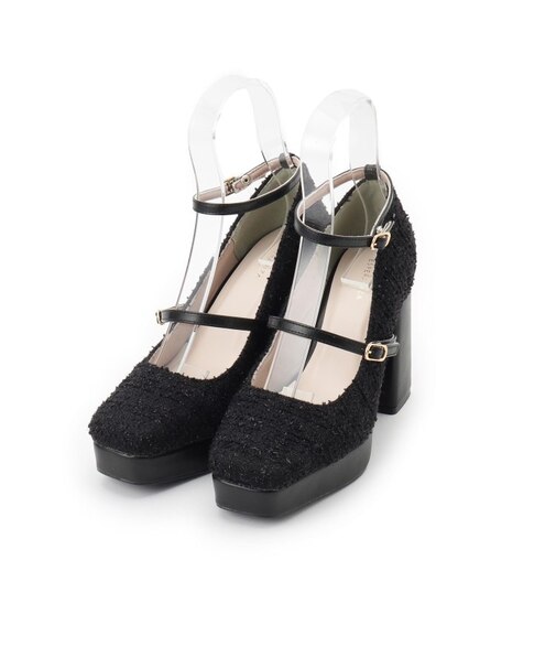 スクエアトゥダブルストラップ厚底パンプス 結婚式二次会 パーティー 25SS