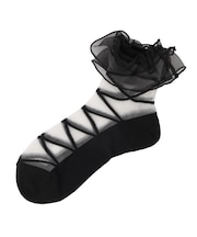 シースルーオーガンジーフリルレースアップ柄靴下