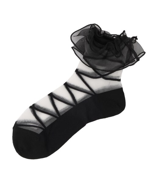 シースルーオーガンジーフリルレースアップ柄靴下