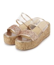 グリッター×クリアベルト 厚底コルクサンダル