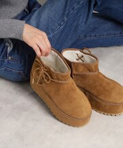 【EC先行販売】厚底レースアップリボンフェイクムートンブーツ