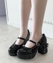 厚底ヒールレースアップパンプス