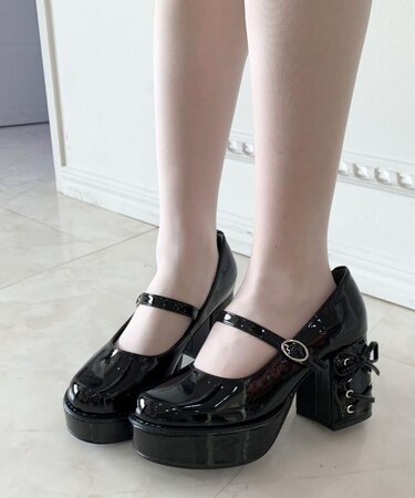 厚底ヒールレースアップパンプス