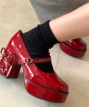 厚底ヒールレースアップパンプス