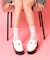 リボン付厚底ローファーパンプス