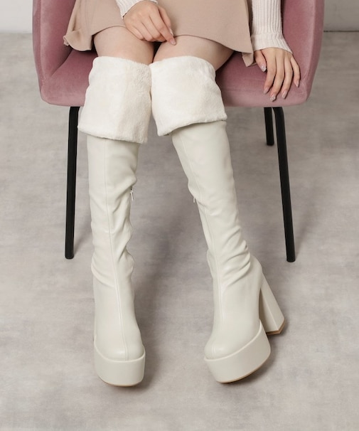 【ラク盛り／ニーハイブーツ】リピーター続出／脚長美脚 ふわもこ2WAYニーハイブーツ