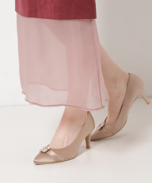 【12時間パンプス】約7.5cm/ビジューベルト 歩きやすくて疲れにくい