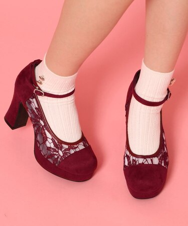 厚底レースパンプス