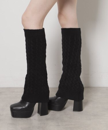 【ラク盛り／ロングブーツ】リピーター続出／脚長美脚 2WAYニットカバーレイヤーロングブーツ
