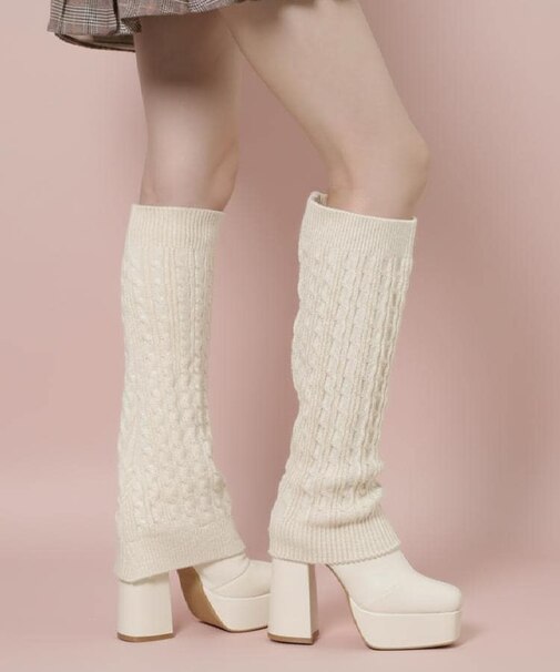【ラク盛り／ロングブーツ】リピーター続出／脚長美脚 2WAYニットカバーレイヤーロングブーツ