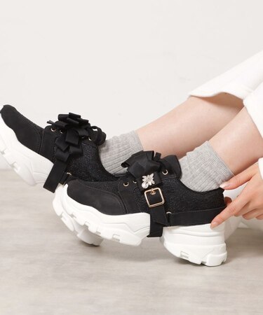 ツインリボンベルト付きラメスニーカー