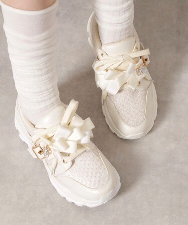 ツインリボンベルト付きラメスニーカー