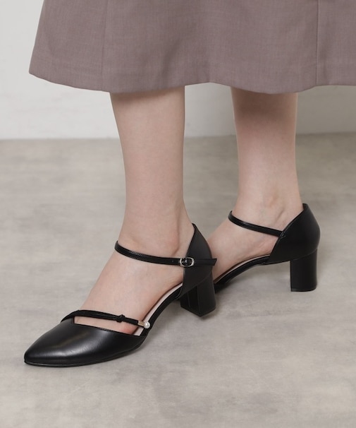 ポインテッドトゥパール調付きセパレートパンプス