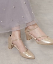 ポインテッドトゥパール調付きセパレートパンプス