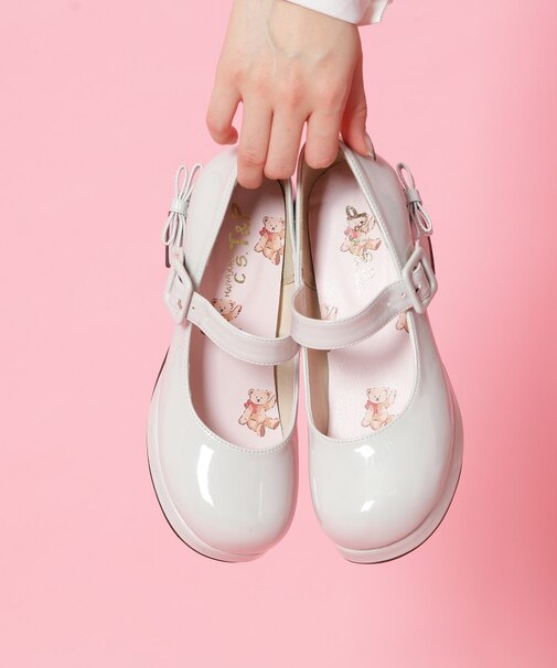 バレエコアストラップ付リボン付きパンプス