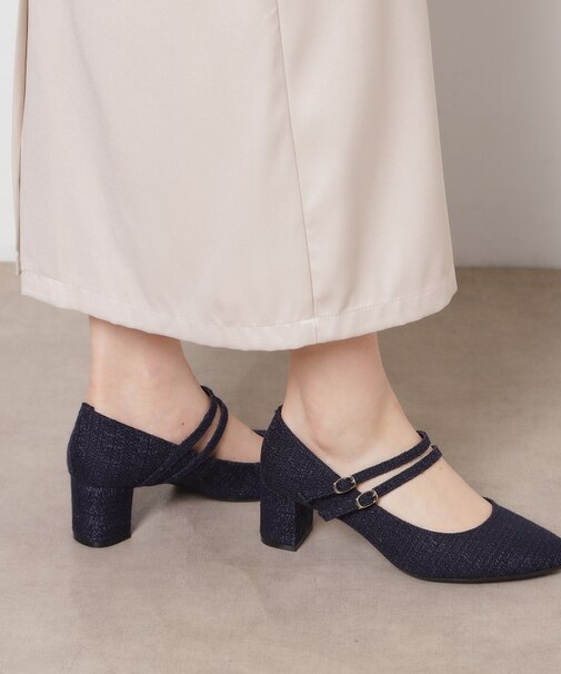 Wストラップパンプス