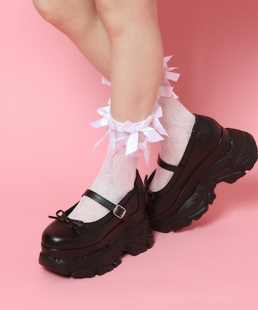 厚底ストラップリボンパンプス