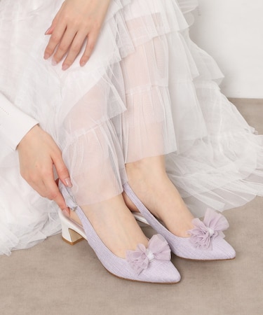 シフォンリボン付き付バックストラップパンプス