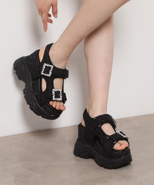 ツイードWビジュースニーカーソールサンダル