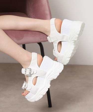 ツイードWビジュースニーカーソールサンダル