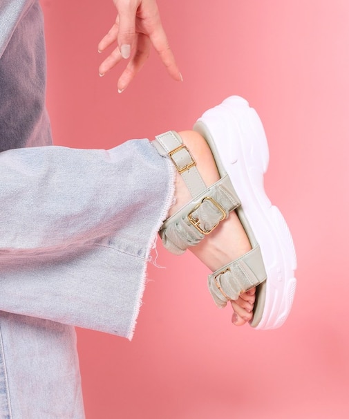 サテンギャザーベルトサンダル