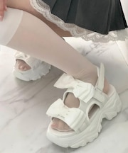 厚底ダブルリボンガーリーサンダル