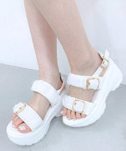 厚底シアーギャザーベルトサンダル