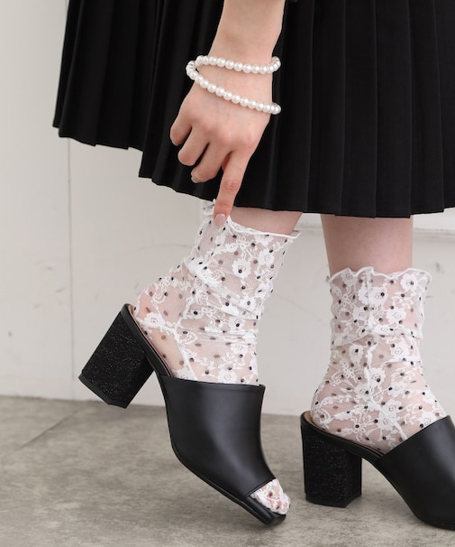 スクエアブロックヒールミュール