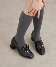 【晴雨兼用】2WAYノットリボンヒールローファー