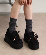 チャーム付き厚底ムートン調シューズ