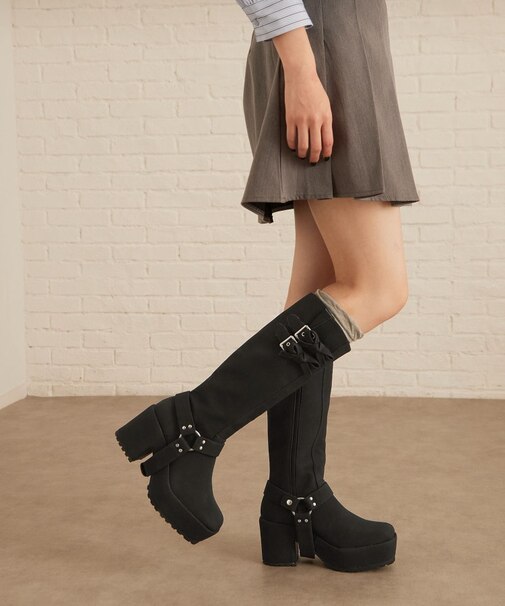 【ナチュ盛り】リボン付ロングエンジニアブーツ
