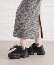 【ゴム紐仕様】シフォンリボン付きジュエルマカロニスニーカー
