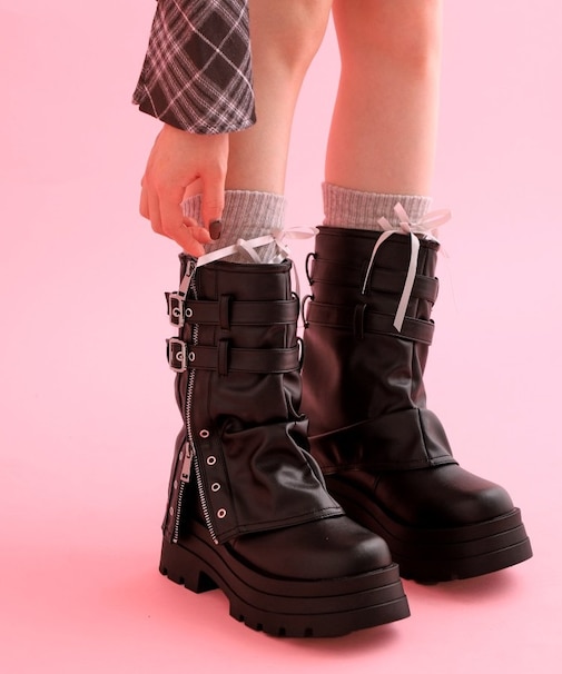 厚底サイドジップカバーブーツ