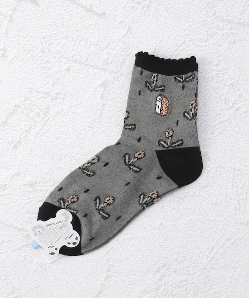 ◆ASOBOU 刺繍ハリネズミ クォーターソックス