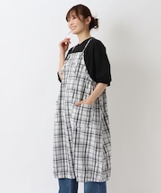 肩紐 裾ゴム入りバルーンワンピース