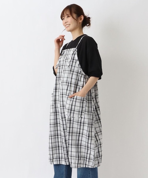 肩紐 裾ゴム入りバルーンワンピース