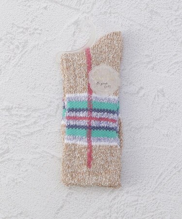 ◆プティパ ラメツイ マドラスチェック クルーソックス