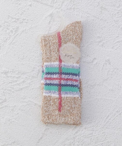 ◆プティパ ラメツイ マドラスチェック クルーソックス