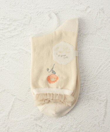 ◆プティパ 逆スパ ポピー刺繍 クォーターソックス