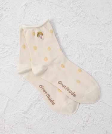 ◆ラッキーモチーフ ブーケ刺繍 クォーターソックス