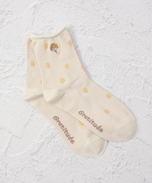 ◆ラッキーモチーフ ブーケ刺繍 クォーターソックス