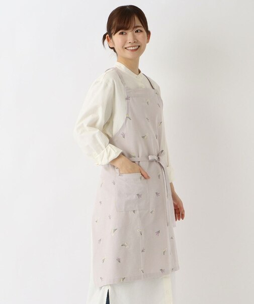【ワンズテラスオリジナル】フラワー 刺繍エプロン X型