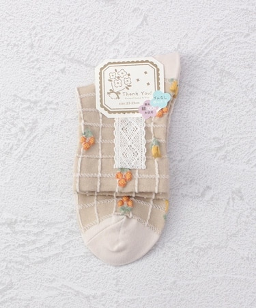 ◆お配り 逆スパ花柄 クォーターソックス