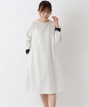 綿麻 後ろレイヤード仕立て フレアワンピース