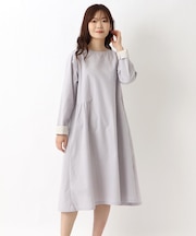 綿麻 後ろレイヤード仕立て フレアワンピース
