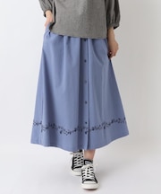 綿麻 前開き風 刺繍入りスカート