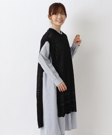 透かし柄 ロングジレ