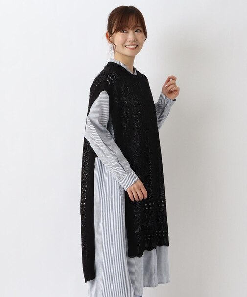 透かし柄 ロングジレ