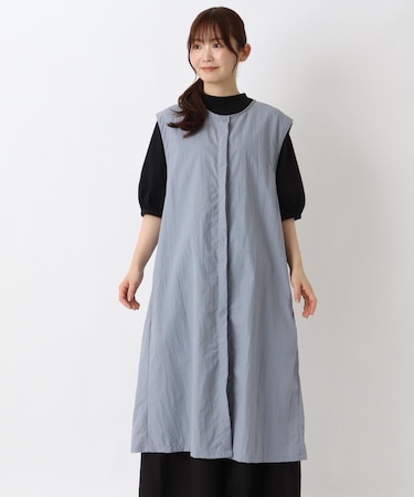 ナイロン ノースリーブ前開きワンピース