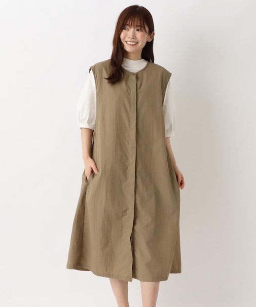 ナイロン ノースリーブ前開きワンピース